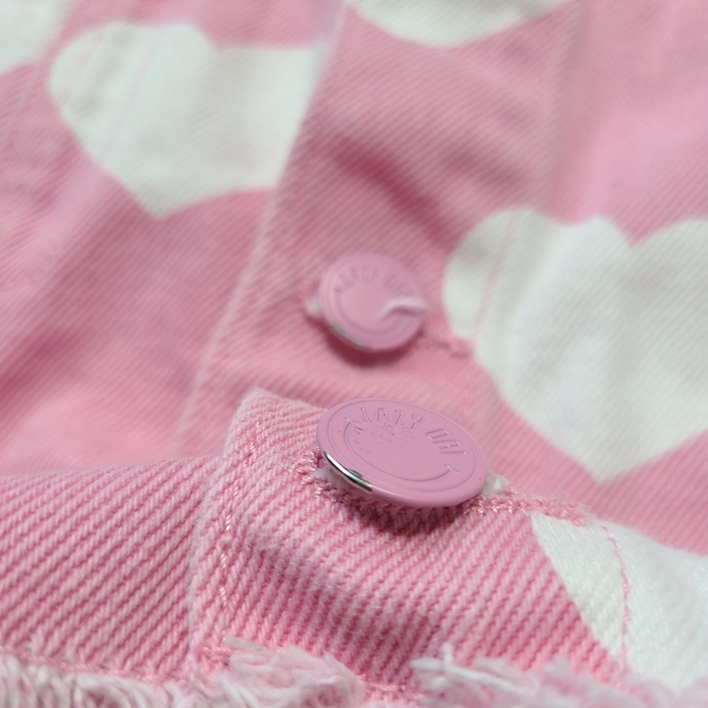 Lazy Oaf All My Heart Cropped Denim Jacket Pink - Picture 7 of 8